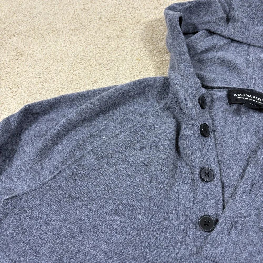 Banana Republic Sweater Mens S Gray Henley Hooded Cashmere Wool Knit Pullover
